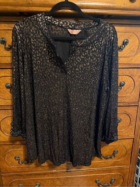 Amana Black Metallic-Accent Animal Print Blouse